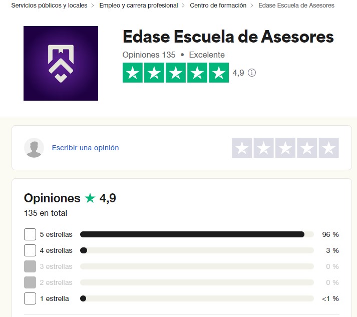 Opiniones Edase Trustpilot Master asesoría